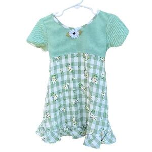 VTG ZOEY Daisy Waffle Weave Sundress NOS Gingham Ruffle Tie Back 90s USA‎ 3T
